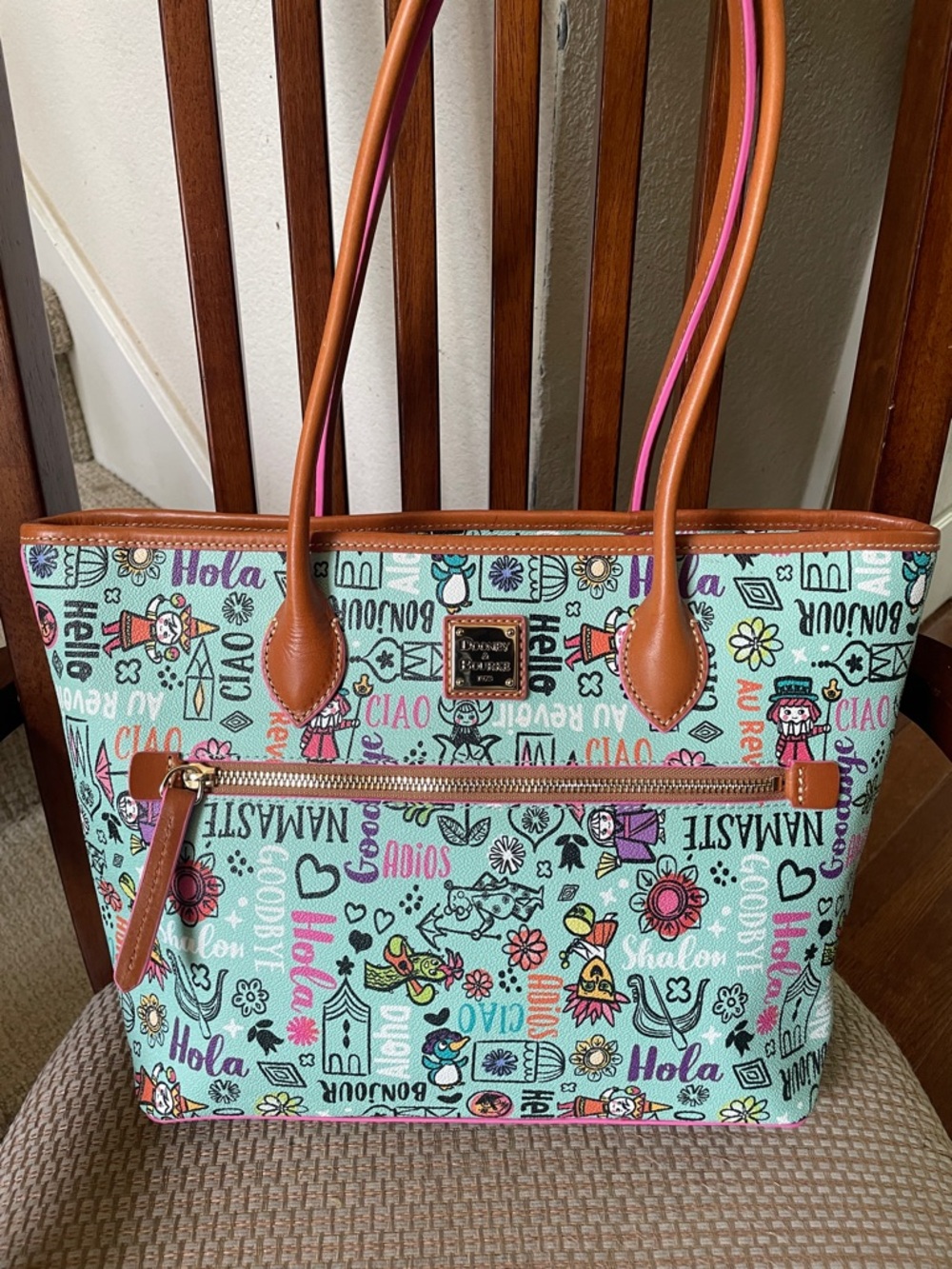 Disney Dooney & Bourke It's a Small World Mint Multi-Color Print Tote